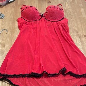 Red Lace Trim Marilyn Monroe Babydoll Chemise - size L
